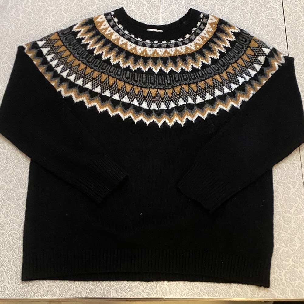 Talbots Black and Gold Patterned Crewneck Sweater